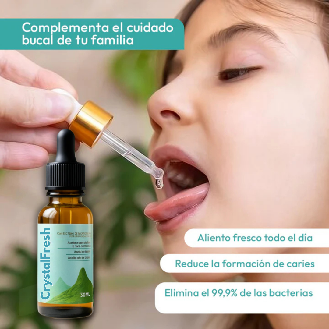 CrystalFresh™ | Gotas naturales que eliminan el mal aliento al instante 💧 ¡PROMO 2X1!